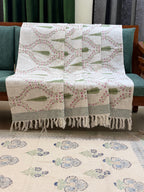 Slub Cotton Sofa Throw Compact Magenta Floral Leaf Jaal Print