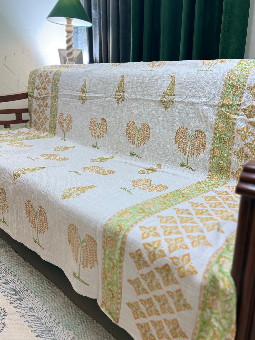 Slub Cotton Sofa Throw Compact Magenta Yellow Green Bel Print