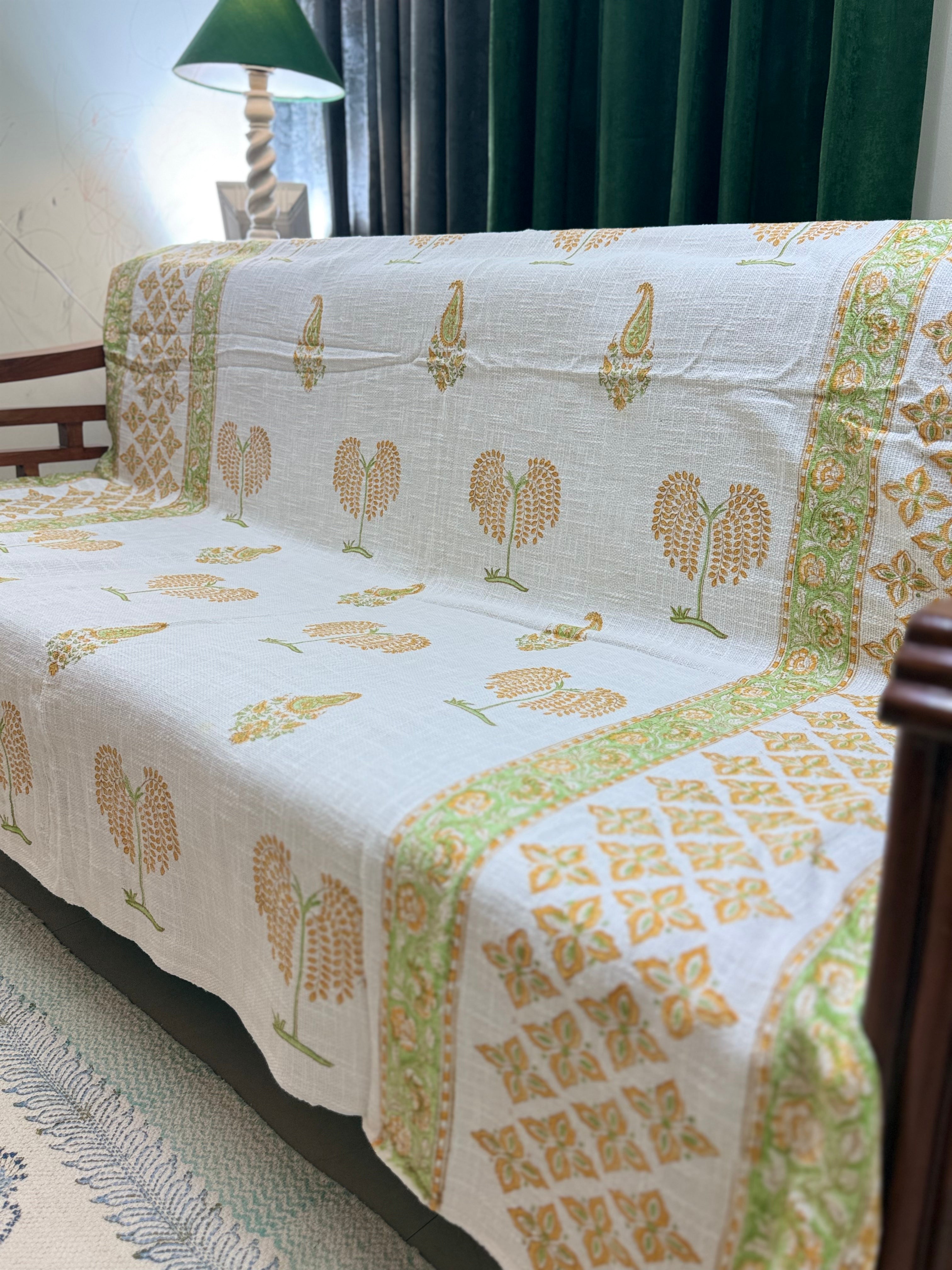 Slub Cotton Sofa Throw Compact Magenta Yellow Green Bel Print