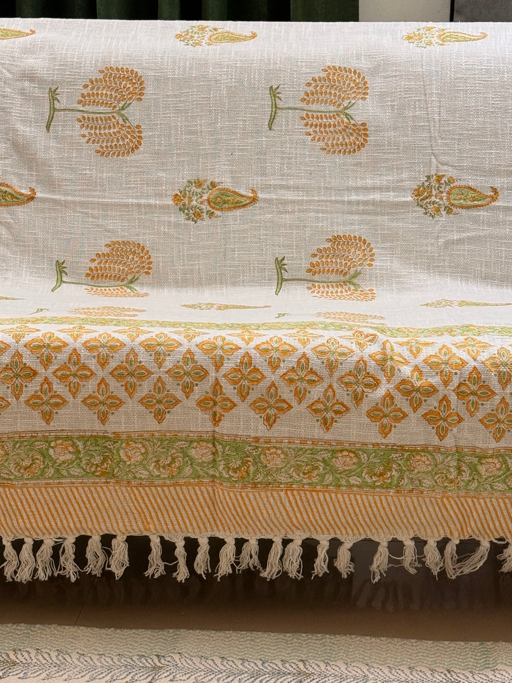 Slub Cotton Sofa Throw Compact Magenta Yellow Green Bel Print