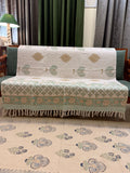 Slub Cotton Sofa Throw Compact Green Yellow Floral Print