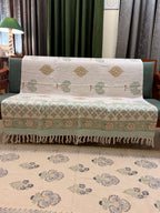 Slub Cotton Sofa Throw Compact Green Yellow Floral Print