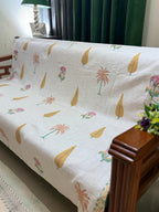 Slub Cotton Sofa Throw Compact Multi Coloured Palm Leaf Print