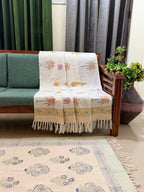 Slub Cotton Sofa Throw Compact Multi Coloured Palm Leaf Print