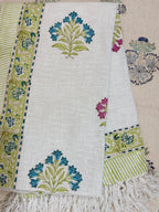 Slub Cotton Sofa Throw Floral Blue Pink Green Motif Print