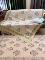 Slub Cotton Sofa Throw Floral Blue Pink Green Motif Print