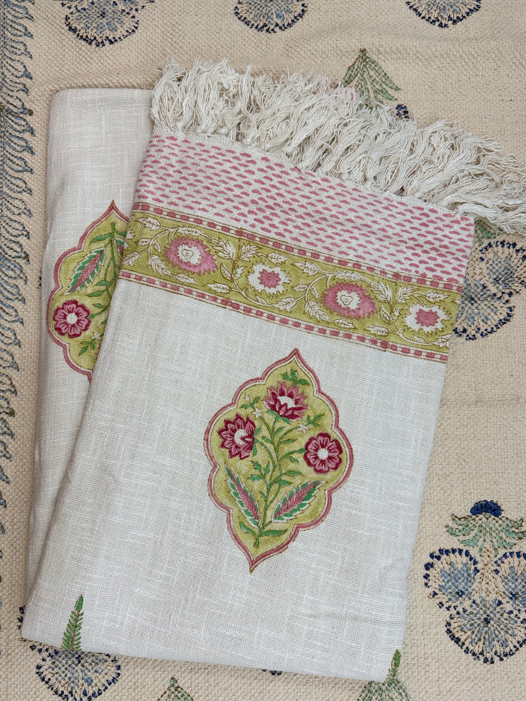 Slub Cotton Sofa Throw Floral Motif Print
