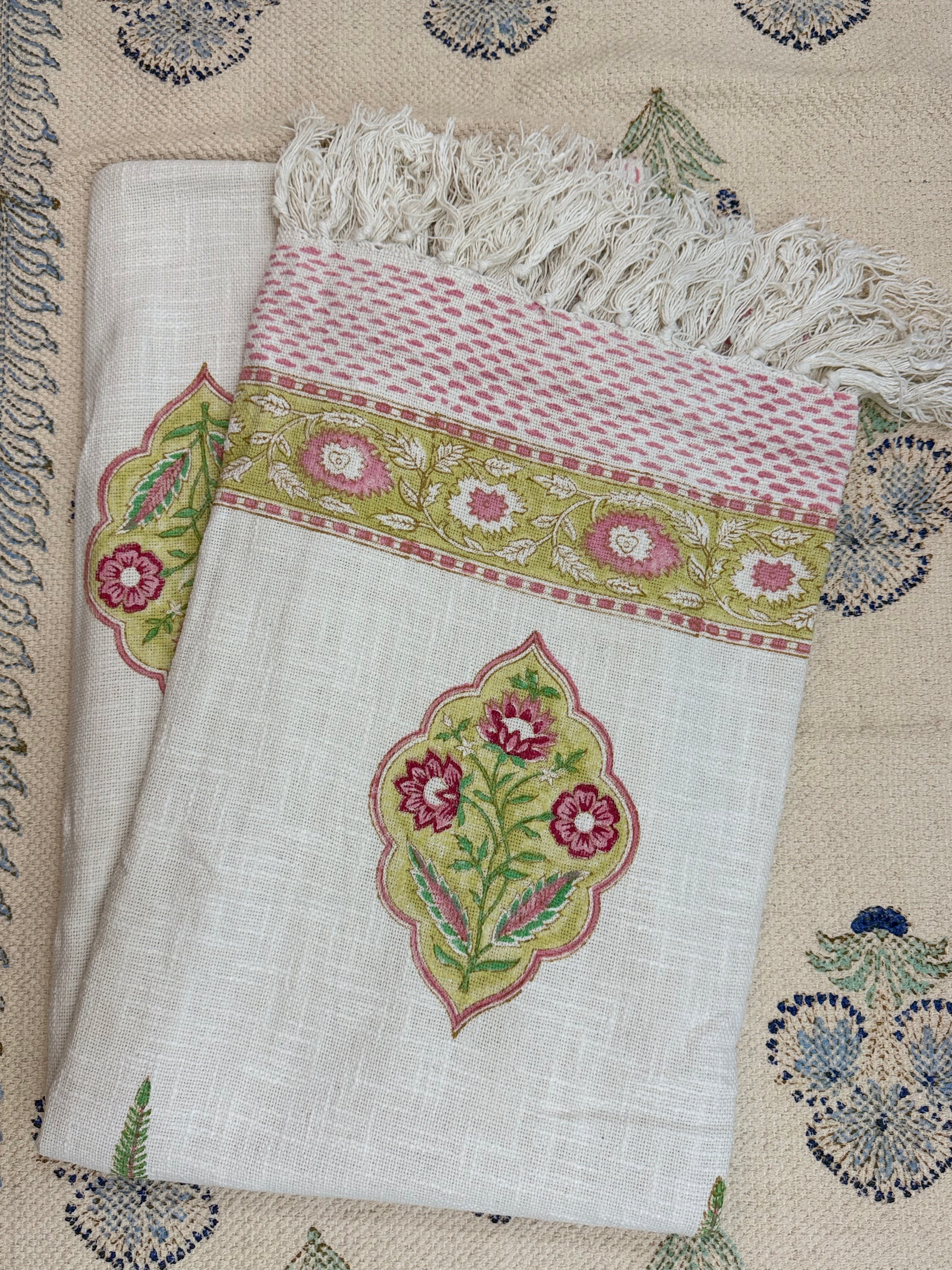 Slub Cotton Sofa Throw Floral Motif Print