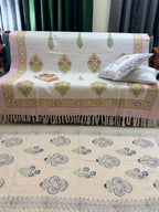 Slub Cotton Sofa Throw Floral Motif Print