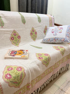 Slub Cotton Sofa Throw Floral Motif Print