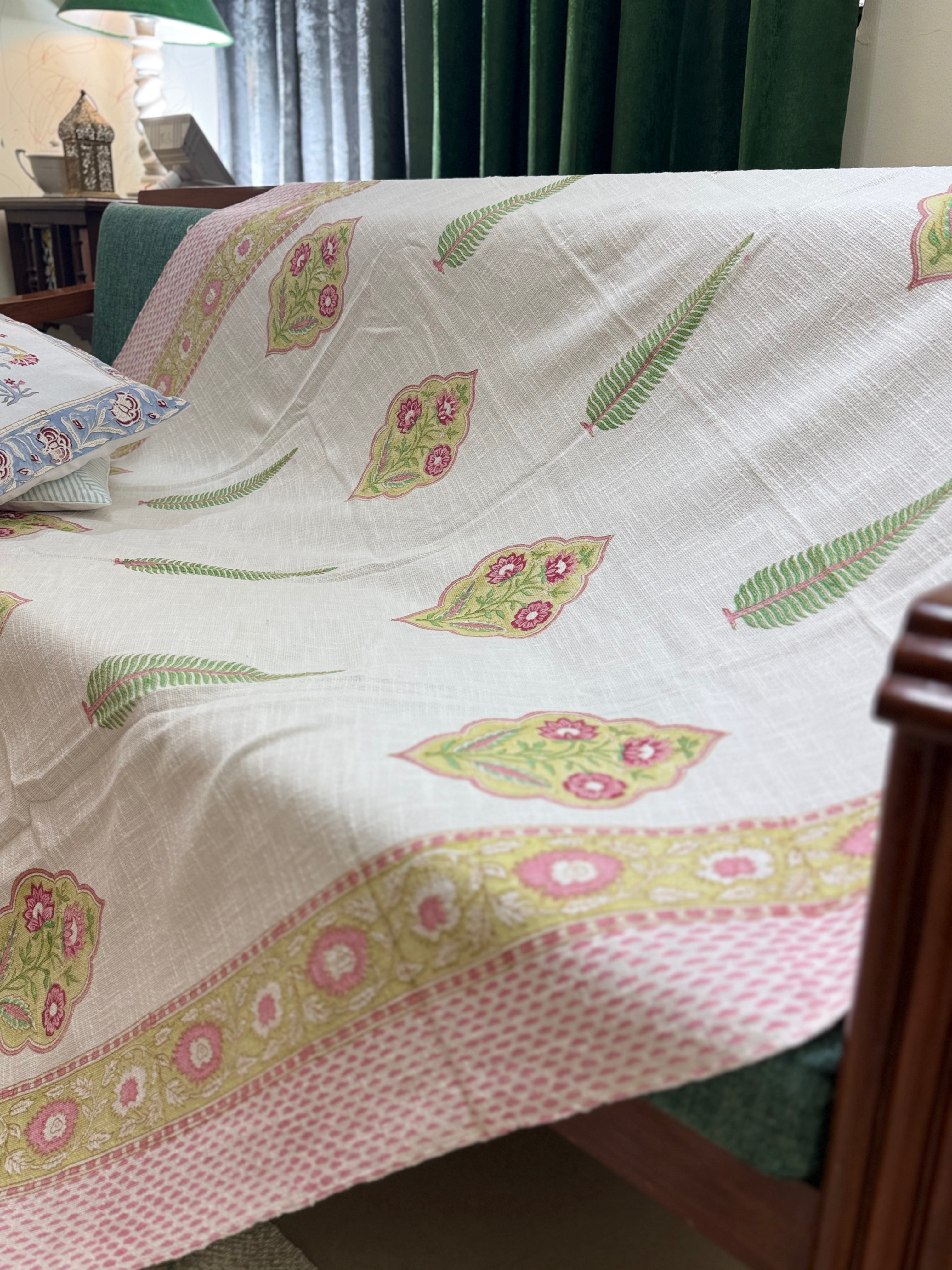 Slub Cotton Sofa Throw Floral Motif Print