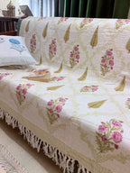 Slub Cotton Sofa Throw Floral Pink & Green Print