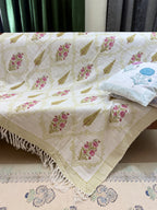 Slub Cotton Sofa Throw Floral Pink & Green Print