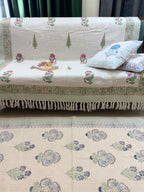 Slub Cotton Sofa Throw Floral Pink & Green Print