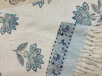 Slub Cotton Sofa Throw Floral Blue & Green Motif Print