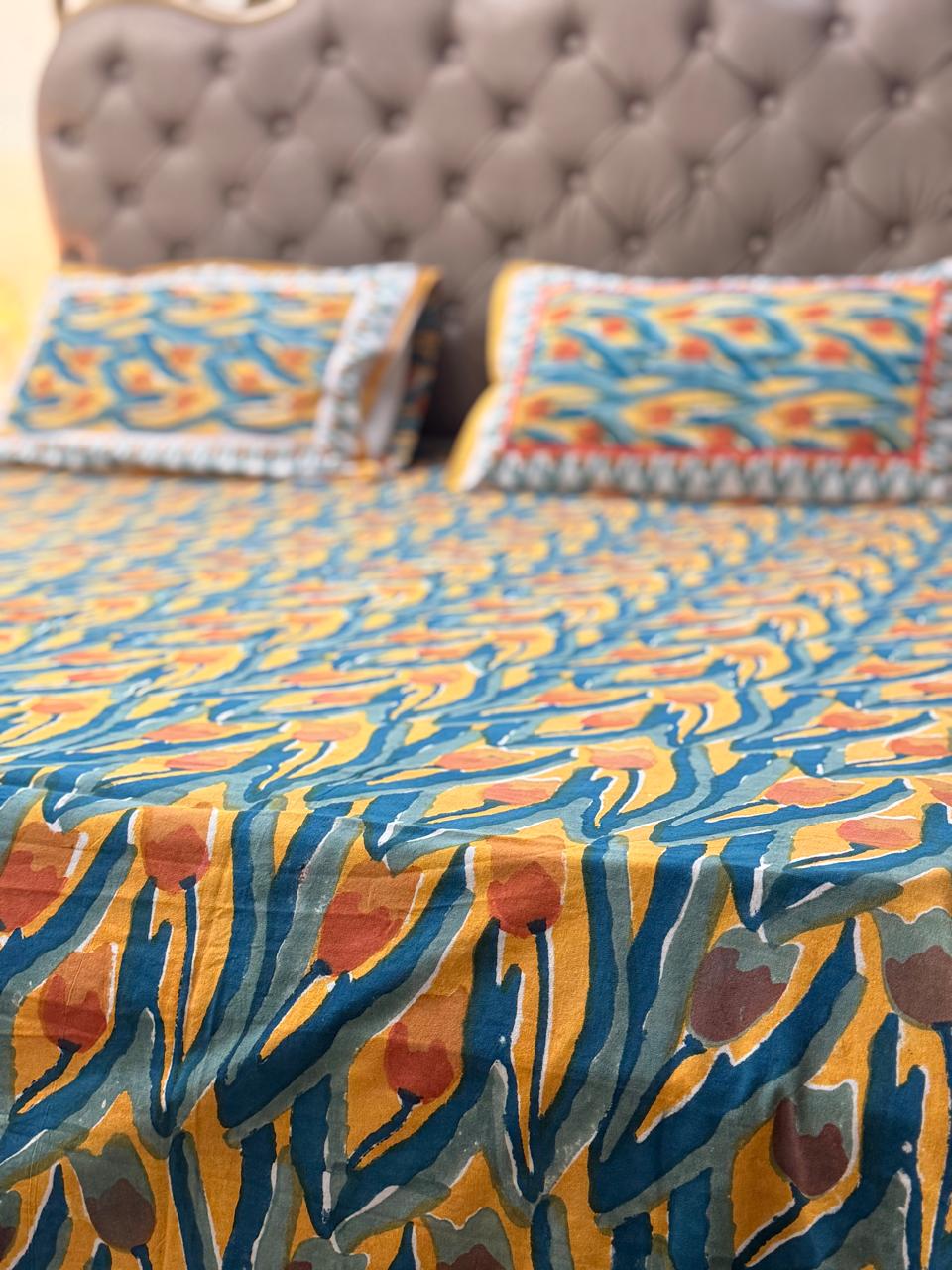 Premium Tulip Hand Block Print South Cotton Bed Sheet