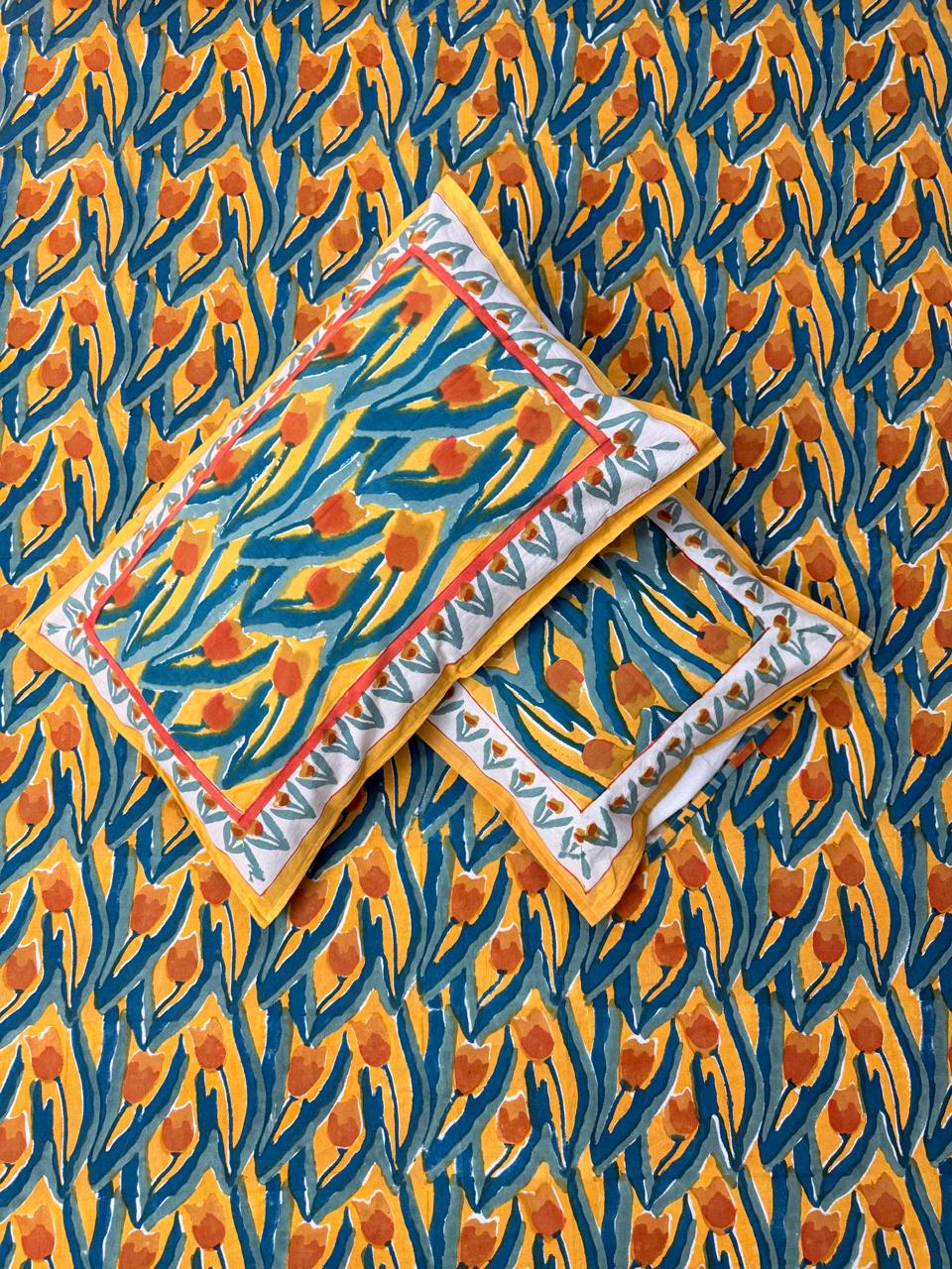Premium Tulip Hand Block Print South Cotton Bed Sheet